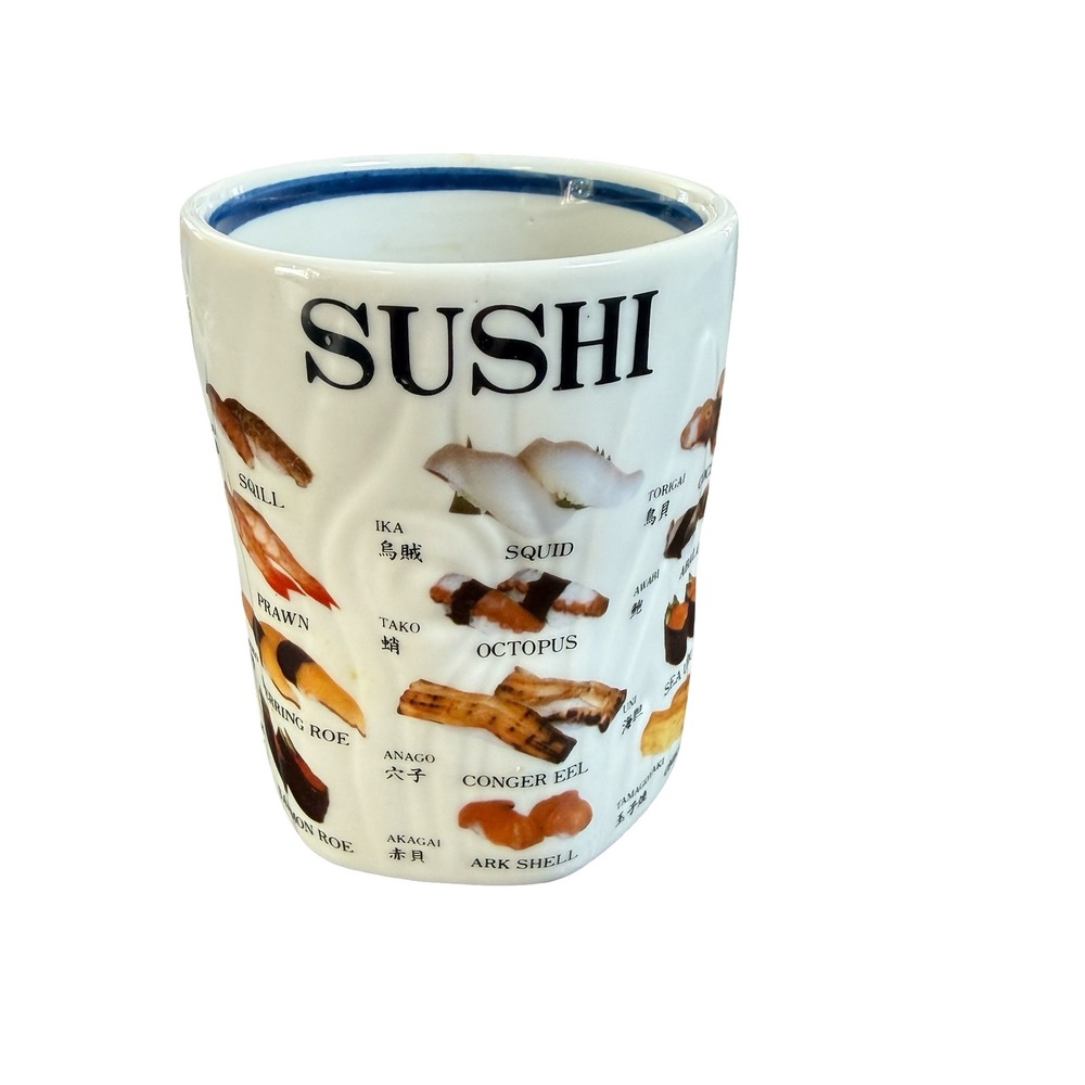 Japanese Sushi Yunomi Tea Sake Cup Ceramic‎ Mug Sushi Guide and Terminology 4in